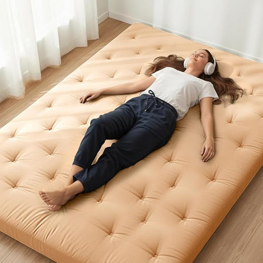 ZonLi Japanese Floor Futon Mattress Twin Size 75"x 39", 100% Cotton Cover 4'' Thicken Tatami Mattress, Foldable Sleeping Pad, Portable Dormitory Tatami Mat, Roll Up Floor Lounger Bed for Adult