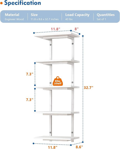 Harwaya White 5 Tier Wall Shelf Unit for Shoes Display, Lack Wall Bookshelf for Bedroom, Vertical Tiered Floating Book Shelves for Office Living Room Bathroom Vanity Kitchen Closet Purses Bags