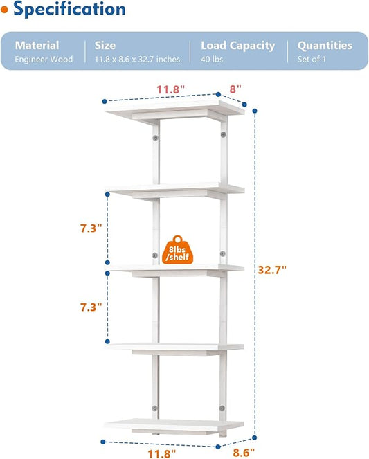 Harwaya White 5 Tier Wall Shelf Unit for Shoes Display, Lack Wall Bookshelf for Bedroom, Vertical Tiered Floating Book Shelves for Office Living Room Bathroom Vanity Kitchen Closet Purses Bags