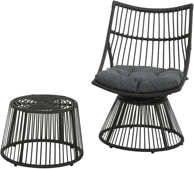 Hassyee PE Rattan Outdoor Chair and Table Set with Soft Seat Cushion for Poolside, Balcony, Lawn, Patio Furniture Set with High Wicker Chair Back for Garden, Backyard
