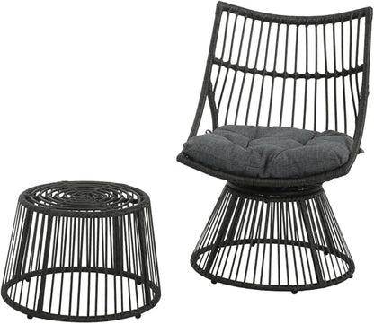 Hassyee PE Rattan Outdoor Chair and Table Set with Soft Seat Cushion for Poolside, Balcony, Lawn, Patio Furniture Set with High Wicker Chair Back for Garden, Backyard