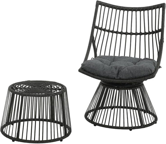 Hassyee PE Rattan Outdoor Chair and Table Set with Soft Seat Cushion for Poolside, Balcony, Lawn, Patio Furniture Set with High Wicker Chair Back for Garden, Backyard
