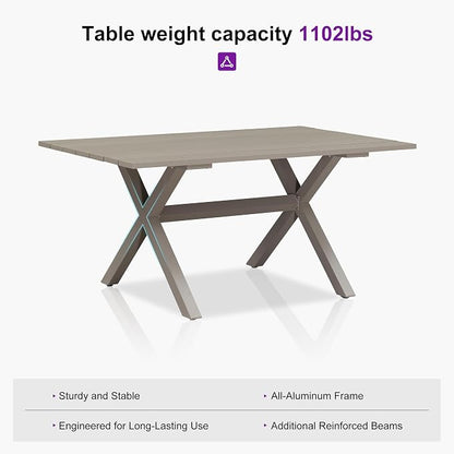 PURPLE LEAF Outdoor Dining Set with Waterproof Furniture Cover 7-Piece All-Weather Patio Set for 6 with Champagne Aluminum Table Rope Weave Chairs and Cushions, Champagne