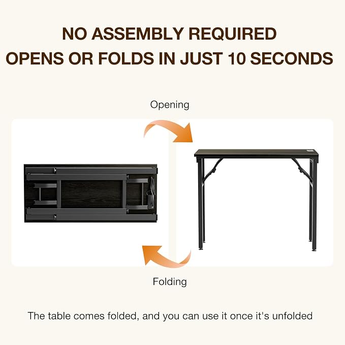 TEMI Small Computer Desk Folding Table - No Assembly, Compact 35.8" Foldable Desk with Power Outlets & USB Charging Port, Portable Small Office Desk, Ideal Mini Study Table, Dark Oak