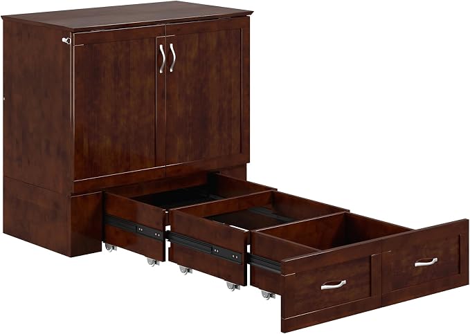 AFI, Hamilton Twin XL Murphy Bed Chest with 6" Mattress, Storage Drawer, and Built-in USB Charger, Walnut
