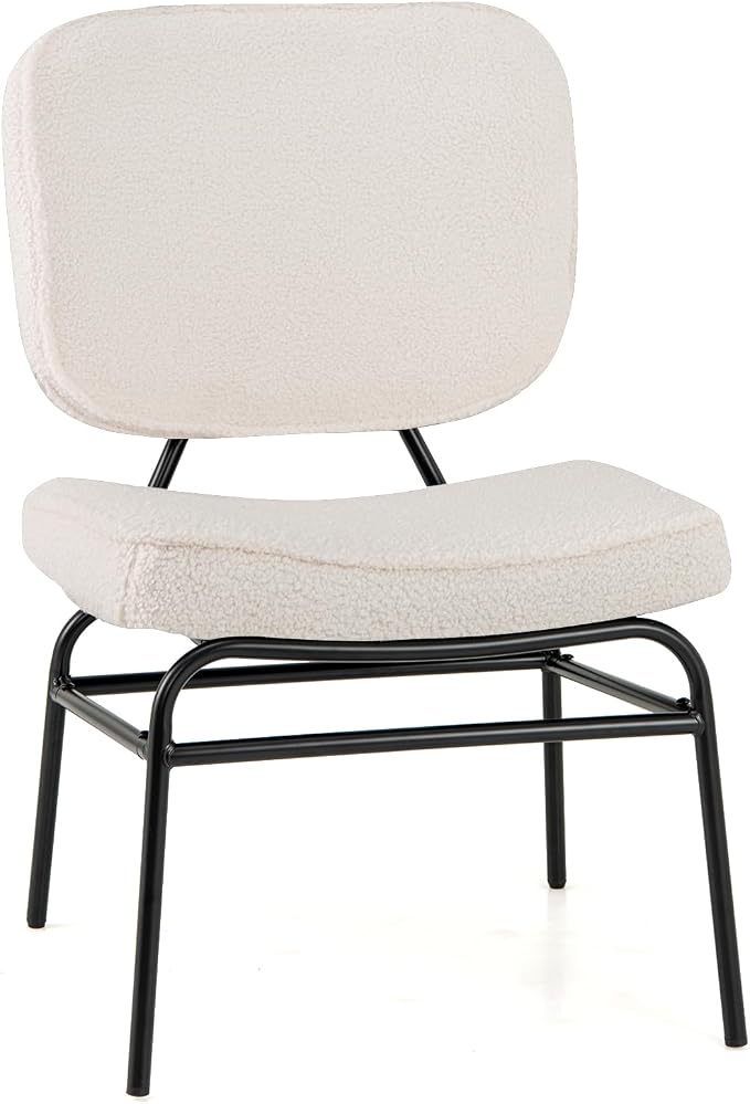 Giantex Modern Armless Accent Chair - Sherpa Reading Chair with Sponge Padding, Adjustable Foot Pads & Metal Frame, Upholstered Side Chair for Living Room, Bedroom & Reading Room, Beige