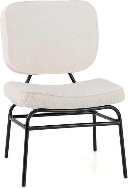 Giantex Modern Armless Accent Chair - Sherpa Reading Chair with Sponge Padding, Adjustable Foot Pads & Metal Frame, Upholstered Side Chair for Living Room, Bedroom & Reading Room, Beige