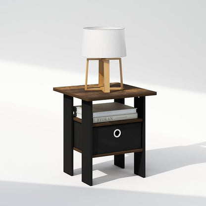 Furinno TIDUR Night Stand, Open Shelf Design Nightstand with Storage Bin, Bedside Table, End Table, Side Table, for Bedroom, Closet, Dorm, Amber Pine