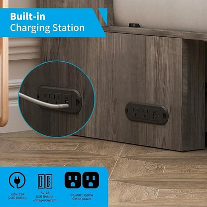 Mjkone Queen Murphy Bed, Cabinet Beds Queen Size with Tri-Fold Mattress Included, Charging Station, Hidden Storage Drawers, Space Saving Murphy Chest Beds, Cabinet Guest Wall Bed for Apartment, Grey