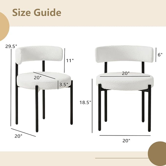 Boucle Dining Chairs Set of 4, White Dining Chairs with Upholstered Seat and Round Back, Mid-Century Modern Kitchen Chairs for Dining Room, Restaurant