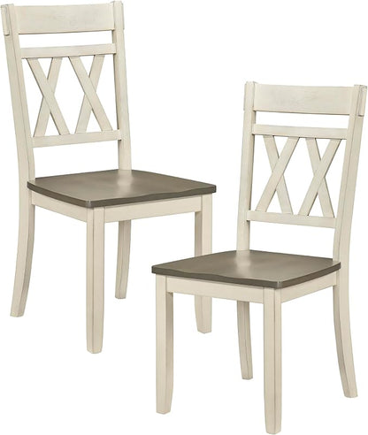 Lexicon Farmhouse Wood Dining Chair, Set of 2, Double Cross Back, Rustic Armless Chairs, Kitchen and Dining Room Furniture, Two-Tone Finish (Greywash and Antique White)