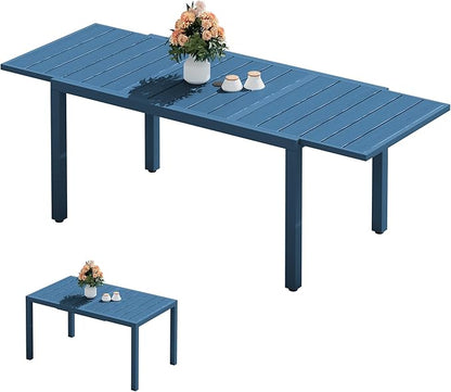 SERWALL Outdoor Expandable Dining Table 60" - 83", Blue | Patio Dining Table for 4-8 People, All Weather HDPE and Aluminum Outdoor Furniture