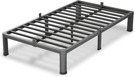 VIPSHOW 10 Inch Twin Size Bed Frame, 3500Lbs Heavy Duty Metal Platform with Round Corner Legs Mattress Slide Stopper, Steel Slat Support No Box Spring Needed, Noise Free, Non-Slip, Easy Assembly