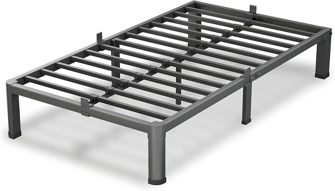 VIPSHOW 7 Inch Twin Size Bed Frame, 3500Lbs Heavy Duty Metal Platform with Round Corner Legs Mattress Slide Stopper, Steel Slat Support No Box Spring Needed, Noise Free, Non-Slip, Easy Assembly