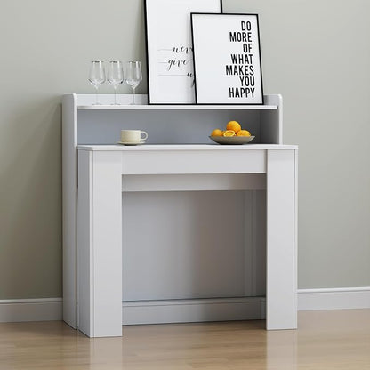 Extendable Dining Table for 10, 95” Transformer Dining Room Table, Space Saving Folding Kitchen Table, Modern Rectangle Dining Table White