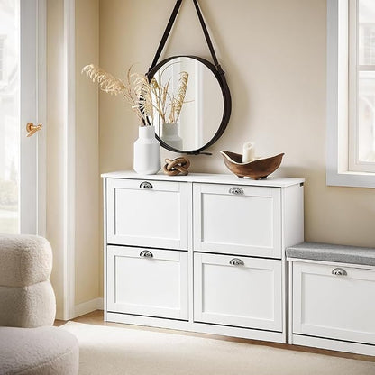 Haotian White Shoe Cabinet with 4 Flip Drawers, Large Freestanding Shoe Rack, Modern Shoe Organizer for Entryway, Hallway, Entance FSR196-W