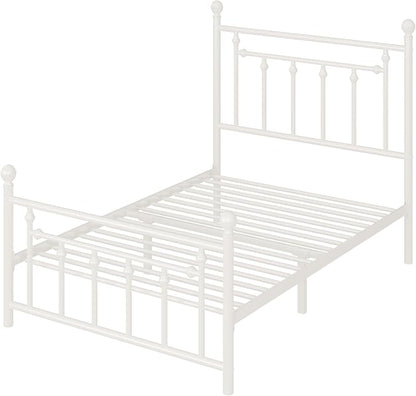 Allewie 14 Inch Twin Size Metal Platform Bed Frame with Victorian Vintage Headboard and Footboard/Mattress Foundation/Under Bed Storage/No Box Spring Needed/Easy Assembly/Noise Free/White