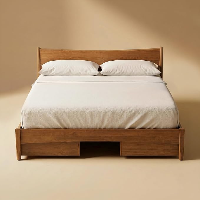 mopio Retrovie Mid-Century Modern King Bed Frame – Solid Wood Legs, LVL Slat System, No Box Spring Needed, Supports 661 lbs, Easy Assembly (Walnut, 4 Drawers)