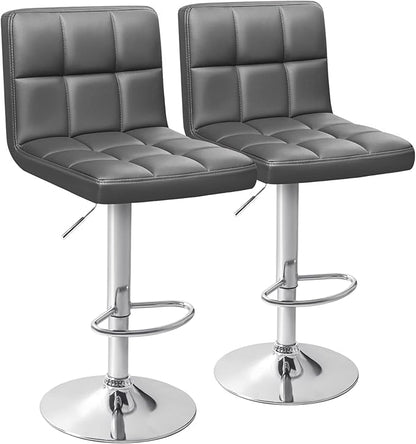Homall Bar Stools Modern PU Leather Adjustable Swivel Barstools, Armless Hydraulic Kitchen Counter Bar Stool Extra Height Square Island Barstool with Back Set of 2 (Leather, Deep Gray)