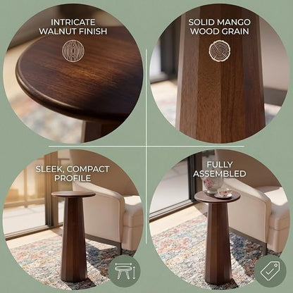 Relso Enteka Solid Mango Wood End Table – 24" Tall Accent Side Table with Walnut Finish | Handcrafted Coffee Table, No Assembly Required | Perfect for Modern Living Rooms, Farmhouses, Small Spaces