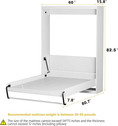 ROOMTEC Full Size Murphy Wall Bed, White, Space-Saving Furniture Bed Frame for Bed Room,Guest Room,Home Office