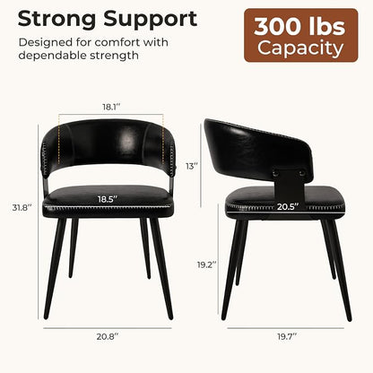 Dining Chairs Set of 2, Modern Upholstered Faux Leather Kitchen Chairs with Elegant Stitching, Easy to Assemble & Clean for Dining Room, Restaurant, Cafe, Vintage Black
