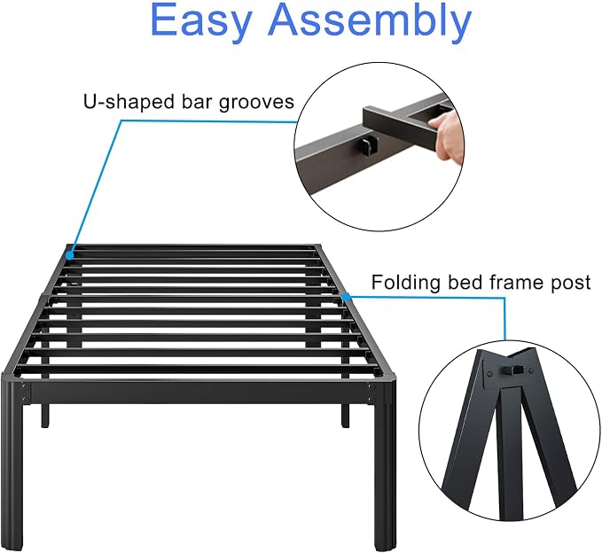 16 Inch High Heavy Duty Full Size Bed Frame Metal, Platform Bed Frame Full Size No Box Spring Needed, Noise Free, Easy Assembly, Black