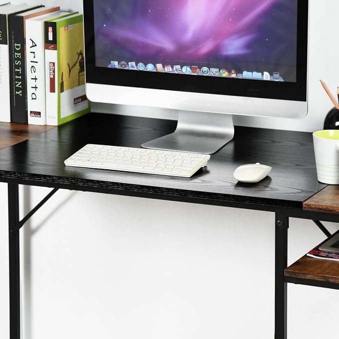 FurnitureR Computer Desk with Shelves for Small Spaces Simple Home Office Desk Study Writing Office Table Laptop PC Writing Desks (Brown, 55.1 Inch)