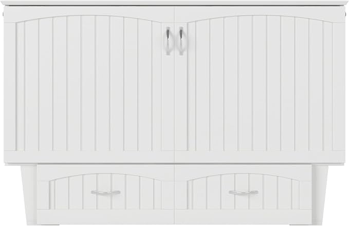 AFI, Nantucket Queen Murphy Bed Chest with Mattress, Storage Drawer and Built-In USB Charger, White
