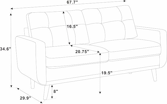 Ball & Cast 67.7" Loveseat Sofa,Mid Century Modern Love Seat Couches for Living Room,Button Tufted Upholstered Small Couch with Solid Wood Legs for Bedroom,Apartment,Office,Easy Assembly,Camel