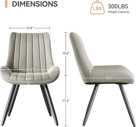 Mid Century Modern Dining Chairs Set of 4, Soft Cushion Upholstered Fabric, Light Grey