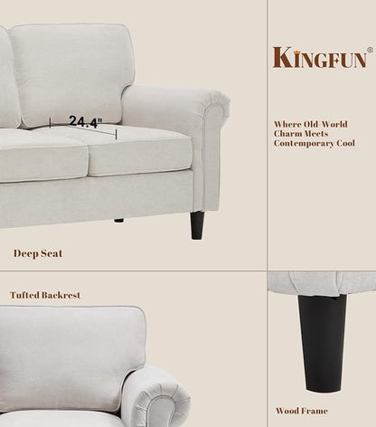 Kingfun Loveseat 2 & 3 Seater Couch with Chair, Mid Century Modern Chenille Sofa Set with Rolled Arms and Deep Seats, Fluffy Comfort for Living Room, Apartment, Easy Assembly, Beige
