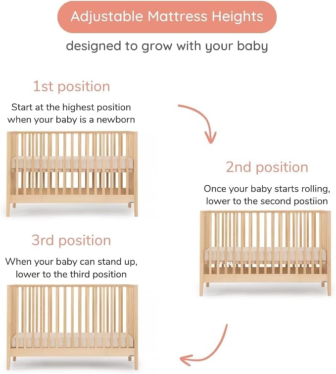 dadada Baby LaLa 3-in-1 Convertible Crib - Wood Crib Converts into Toddler Bed & Daybed - Greenguard Gold Certified, Made in Italy - 3 Adjustable Mattress Heights - Solid Beechwood (Natural)