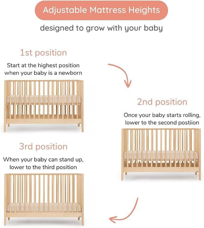 dadada Baby LaLa 3-in-1 Convertible Crib - Wood Crib Converts into Toddler Bed & Daybed - Greenguard Gold Certified, Made in Italy - 3 Adjustable Mattress Heights - Solid Beechwood (Natural)