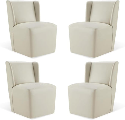 KISLOT Upholstered Dining Chairs Set of 4 with Casters, Wingback Modern Side Armless Deskchair with Rollers for Diningroom Bedroom Livingroom Reading Room, Cream Faux Leather