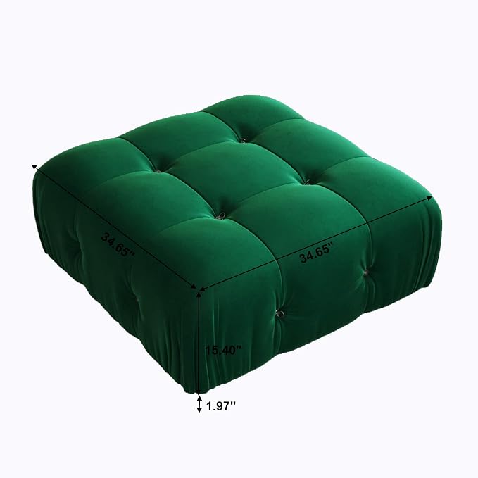 Modern Velvet Sectional Sofa, L Shape Minimalist Modular 4-Seater Sofa for Living Room Office Apartment (Ottoman/Green)