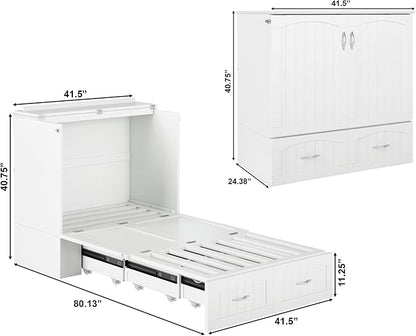 AFI, Southampton Murphy Bed Chest Twin XL with 6" Mattress, Storage Drawer & Built-in USB Charger, White