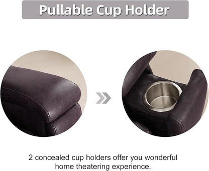 CANMOV Manual Recliner Chair, Classic Faux Leather Recliner Chair with Overstuffed Arms and Back, Manual Single Sofa with Concealed Cup Holders, Dark Brown