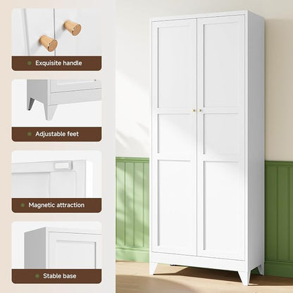 Letaya 75" H Metal Storage Cabinet with 2 Doors and 4 Shelves,Tall Kitchen Pantry Cabinets,Farmhouse Utility Pantry Organizers for Cupboard/Dining/Bathroom/Home Office/Garage Room,White