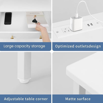 Edbuosy 3 Wooden Drawers Night Stand, 27 Inch Wide Nightstand with Charging Station and Adjustable Drawers, Small Dresser for Closet, Bedside Table for Living Room/Bedroom/Office, White