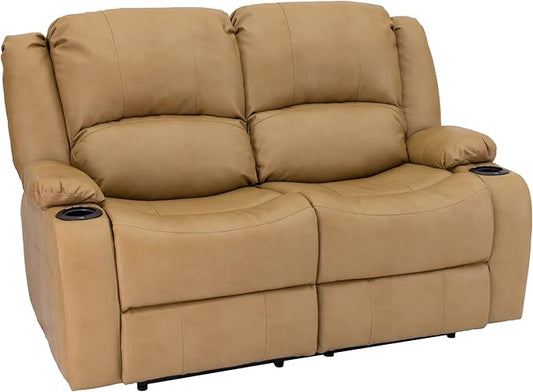 RecPro Charles 58" Powered Double RV Wall Hugger Recliner Sofa RV Loveseat with Upgraded 2023 Fabric (Toffee)