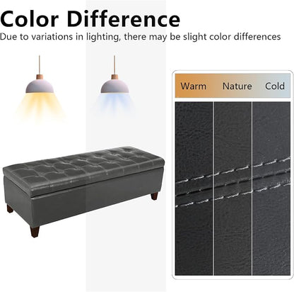 Joveco Storage Ottoman Bench, Tufted Leather 51 Inch Storage Bench for End of Bed Bedroom Living Room (51”, Dark Gray)