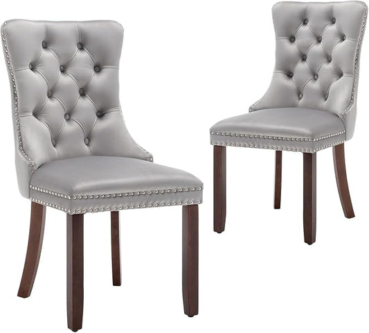 Hixkol Velvet Dining Chairs Set of 2,Upholstered Dining Chairs with Ring Pull Trim and Button Back,Modern Seating for Kitchen, Bedroom & Living Room(Light Gray)