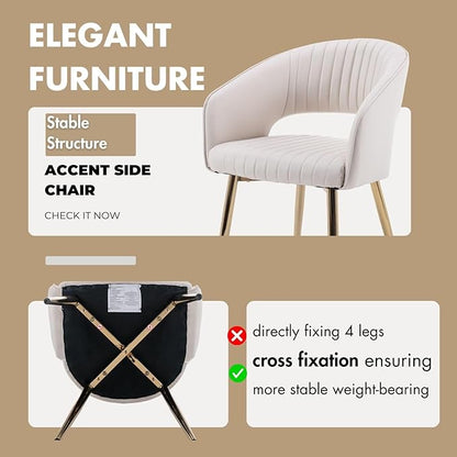 Hyfirm Leather Dining Chairs Set of 6, Modern Cream Gold Kitchen Chairs with Hollow Back, Upholstered Accent Side Chairs for Living Room/Reception/Restaurant