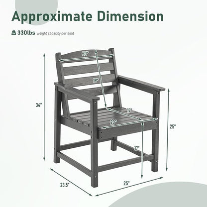 Furnimart Outdoor Dining Chairs Set of 2, Extra-Thick HDPE All-Weather Patio Armchairs with Wide Seat, Outdoor Furniture for Backyard, Garden, Lawn & Poolside, Grey