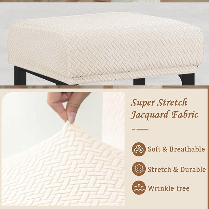 Levoberg Bar Stool Cover Rectangle Stretch Counter Height Barstool Slipcovers Rectangular Vanity Stool Cover Kitchen Counter Saddle Seat Cover for Wooden Metal Bench Set of 2 Beige
