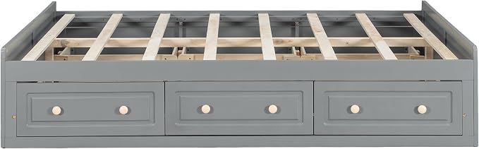 Merax Wood Queen Size Platform Bed Frame with 6 Drawers, Storage Bed Frame Without Headboard for Kids Teens and Adults, Gray