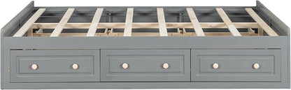 Merax Wood Queen Size Platform Bed Frame with 6 Drawers, Storage Bed Frame Without Headboard for Kids Teens and Adults, Gray