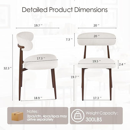 Furniliving Mid Century Modern Dining Chairs Set of 4, 300 lbs Capacity Upholstered Linen Kitchen Chairs with Walnut Grain Metal Legs and Ergonomic Curved Back, Beige(Walnut/Linen)