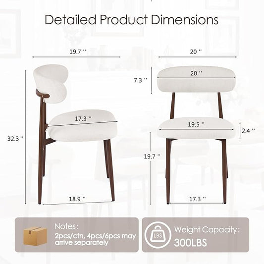 Furniliving Mid Century Modern Dining Chairs Set of 4, 300 lbs Capacity Upholstered Linen Kitchen Chairs with Walnut Grain Metal Legs and Ergonomic Curved Back, Beige(Walnut/Linen)